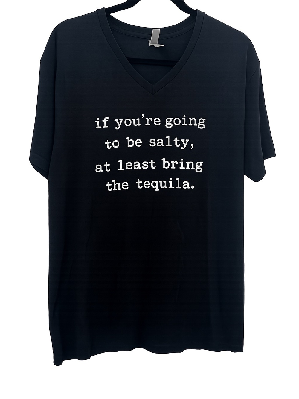 Men's Black V-Neck Tee with White Text - Salty Tequila Quote
